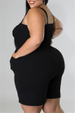 Black Sexy Casual Solid Backless Square Collar Plus Size Romper