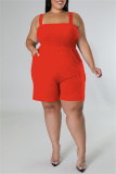 Orange Sexy Casual Solid Backless Square Collar Plus Size Romper