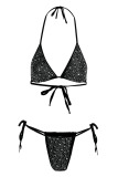 Apricot Sexy Vacation Patchwork Draw String Hot Drill Swimwears