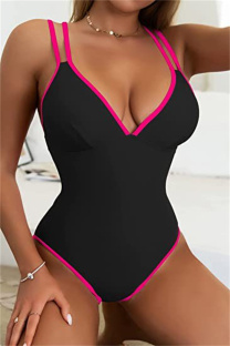 Black Pink Fashion Sexy Solid Patchwork Backless Swimwears (With Paddings)