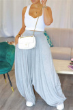 Grey Fashion Casual Solid Patchwork Harlan High Waist Trousers