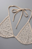 Apricot Sexy Vacation Patchwork Draw String Hot Drill Swimwears