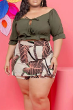 Pink Sexy Print Patchwork Off the Shoulder Plus Size Two Pieces