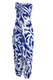 Blue Fashion Sexy Casual Print Backless Strapless Regular Jumpsuits