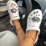 White Fashion Casual Patchwork Rhinestone Round Comfortable Shoes