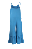 Light Blue Fashion Casual Solid Patchwork Backless Spaghetti Strap Plus Size Jumpsuits