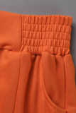 Orange Fashion Casual Solid Basic Regular High Waist Trousers