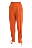 Orange Fashion Casual Solid Basic Regular High Waist Trousers