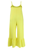 Yellow Fashion Casual Solid Patchwork Backless Spaghetti Strap Plus Size Jumpsuits