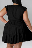 Black Fashion Casual Plus Size Solid Patchwork V Neck Sleeveless Dress