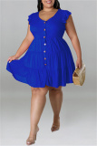Blue Fashion Casual Plus Size Solid Patchwork V Neck Sleeveless Dress