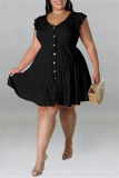 Black Fashion Casual Plus Size Solid Patchwork V Neck Sleeveless Dress
