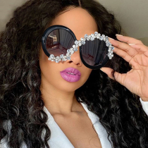 Black Fashion Casual Patchwork Rhinestone Sunglasses