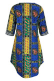 Multicolor Casual Print Patchwork Zipper Dresses