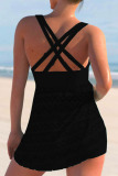 Black Sexy Solid Hollowed Out Patchwork Backless Swimwears