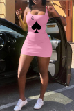 Pink Fashion Sexy Print Basic Boat Neck Vest Dress