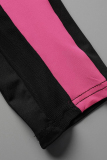 Khaki Pink Fashion Sexy Patchwork See-through O Neck Sleeveless Two Pieces