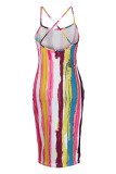Purple Sexy Striped Print Patchwork Spaghetti Strap Sling Dress Dresses
