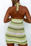 Green Sexy Print Patchwork Backless Halter Pencil Skirt Dresses