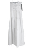 White Casual Solid Patchwork O Neck A Line Dresses