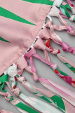 Pink Sexy Print Tassel Bandage Backless Halter One Step Skirt Dresses