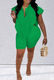 Green Fashion Casual Solid Patchwork Asymmetrical Turndown Collar Plus Size Two Pieces
