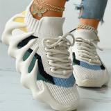 Cream White Fashion Casual Sportswear Bandage Patchwork Round Sport Running Shoes
