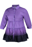 Purple Fashion Casual Gradual Change Print Patchwork Turndown Collar A Line Plus Size Dresses