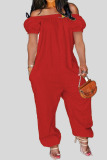 Red Casual Solid Patchwork Off the Shoulder Loose Jumpsuits