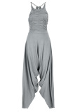Grey Casual Solid Patchwork Fold O Neck Sleeveless Two Pieces