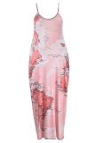 Pink Fashion Sexy Plus Size Casual Print Backless Spaghetti Strap Long Dress