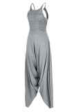 Grey Casual Solid Patchwork Fold O Neck Sleeveless Two Pieces