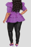 Purple Fashion Casual Solid Patchwork O Neck Plus Size Tops