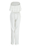White Casual Solid Patchwork Strapless Straight Jumpsuits