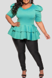Green Fashion Casual Solid Patchwork O Neck Plus Size Tops