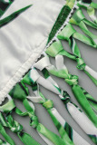 Green Sexy Print Tassel Bandage Backless Halter One Step Skirt Dresses