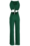 Army Green Sexy Solid Bandage Hollowed Out Patchwork Straight Jumpsuits