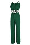 Army Green Sexy Solid Bandage Hollowed Out Patchwork Straight Jumpsuits