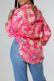Red Fashion Casual Print Hollowed Out Backless Turndown Collar Tops