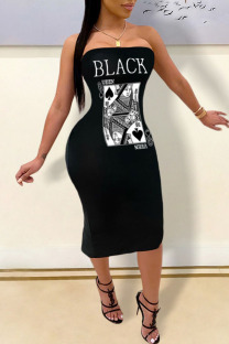Black Sexy Print Patchwork Strapless One Step Skirt Dresses