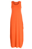 Orange Casual Solid Patchwork U Neck Long Dress Dresses