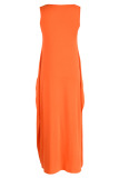 Orange Casual Solid Patchwork U Neck Long Dress Dresses