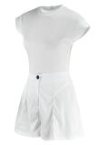 White Sexy Solid Patchwork Half A Turtleneck Sleeveless Two Pieces