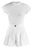 White Sexy Solid Patchwork Half A Turtleneck Sleeveless Two Pieces