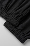 Black Casual Solid Patchwork Off the Shoulder Loose Jumpsuits