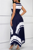 Blue Fashion Casual Print Asymmetrical O Neck Sleeveless Dress