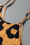 Orange Fashion Sexy Casual Print Leopard Backless Spaghetti Strap Long Dress