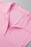 Pink Fashion Casual Solid Basic V Neck Sleeveless Dress