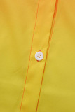Black Yellow Casual Print Patchwork Slit Turndown Collar Tops