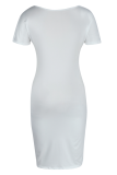 White Fashion Print Patchwork V Neck Pencil Skirt Dresses